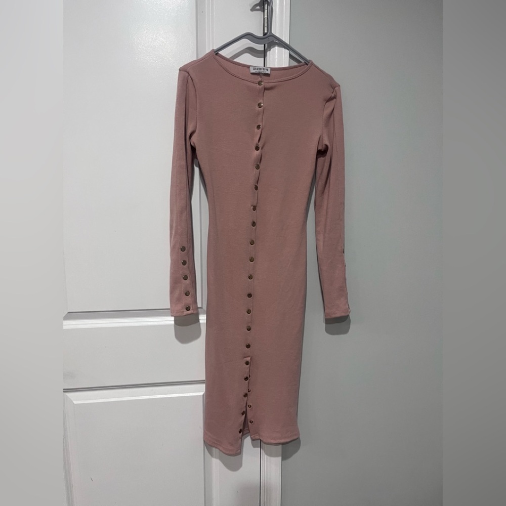 Fashion Nova Dusty Pink Long Sleeve Dress